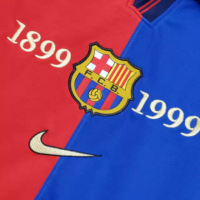 Retrô - Camisa Barcelona Comemoração Aniversário 100 Anos I Torcedor Nike Masculina - Vermelha e Azul