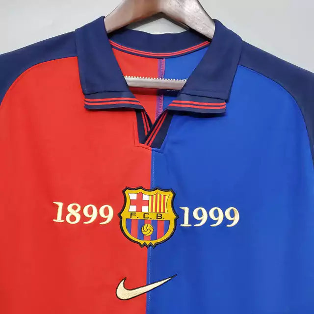 Retrô - Camisa Barcelona Comemoração Aniversário 100 Anos I Torcedor Nike Masculina - Vermelha e Azul