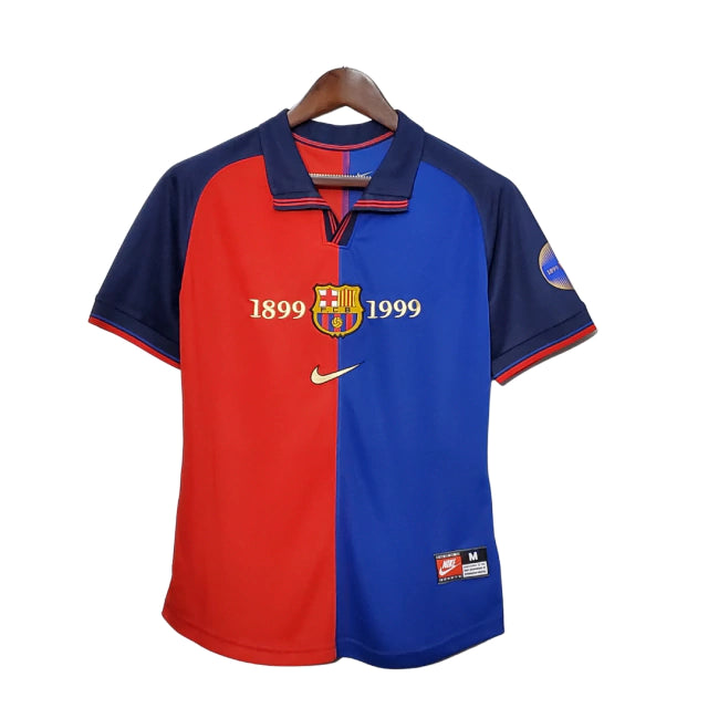Retrô - Camisa Barcelona Comemoração Aniversário 100 Anos I Torcedor Nike Masculina - Vermelha e Azul
